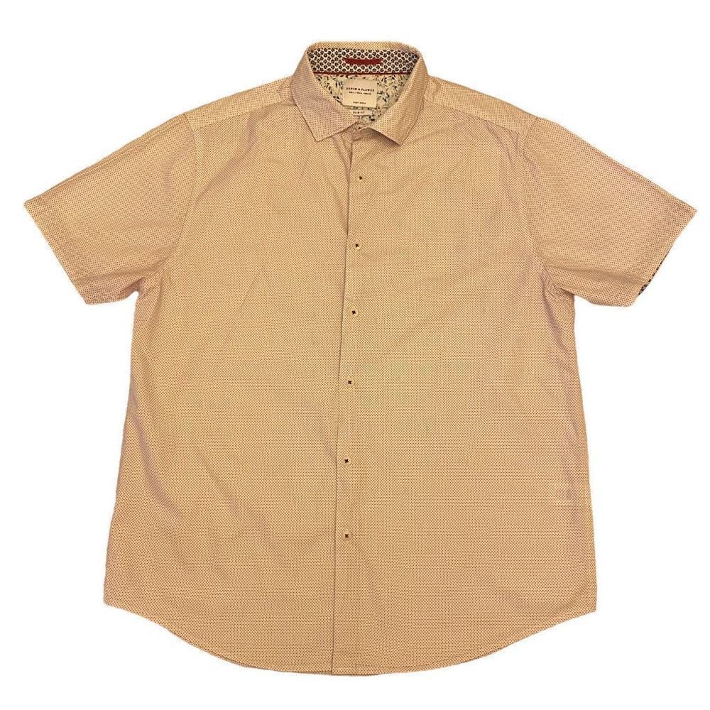 Denim & Flower Slim‎ Fit Button Down Short Sleeve Shirt Sz L